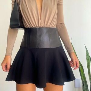 Tibi Faux Leather Skater Mini Skirt Black 4 Preppy Flouncy Stylish